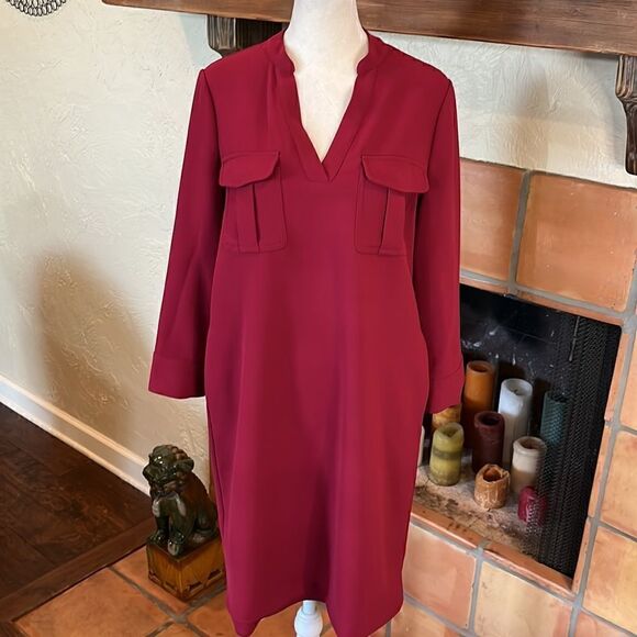 Hobbs London crimson red holiday long sleeved KATELENA TUNIC DRESS, 4! - Picture 1 of 13